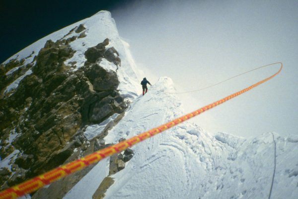 Anatoli Boukreev approaches the base of Hillary Step to fix rope